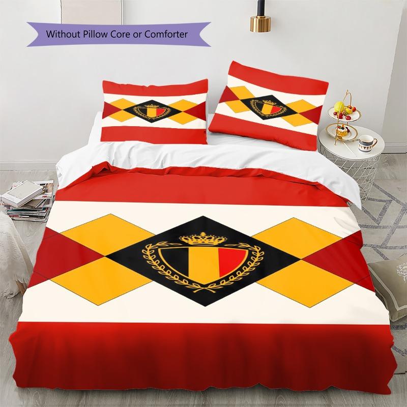 Belgium Flag Rhombus Shield Crest Print 3 Pieces Duvet Cover Set Belgian National Bedding Bedroom Decor Without Pillow Core Comforter