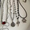Stainless Steel Spiral Sun Cross Pendant Necklace Layered Choker Star Charm Necklace For Men Women Grunge Y2K Neck Punk Jewelry