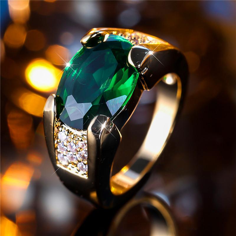 Inele cu Piatră de Zirconiu Verde pentru Bărbați Femei Culoare Aur Galben Trendy Inel de Logodnă Drăguț Bijuterii pentru Mireasă Nuntă Cadou Pentru Femei Bărbați