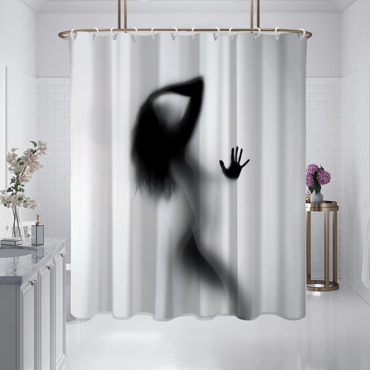 

1 Piece 180X180Cm Abstract Human Shadow Print Modern Style Shower Curtain Partition Bathroom Waterproof And Mildew Proof 180x180cm