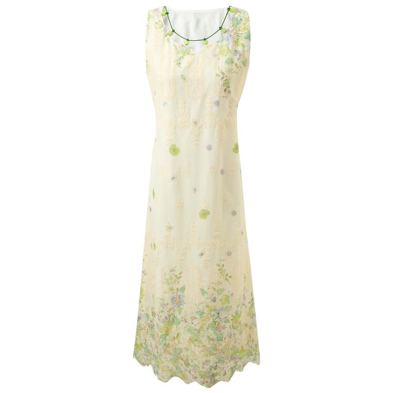 Sancai 2026 Summer Embroidered Sleeveless A-line Resort Dress L