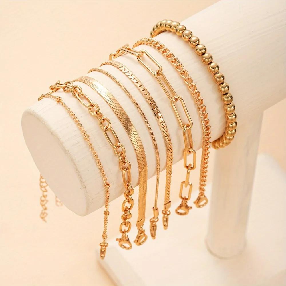

8-Piece Bracelet Set Simple Fashion Layered Chain & Beaded Bracelets All Season Daily Wear Sports Occasion Jewelry for Women