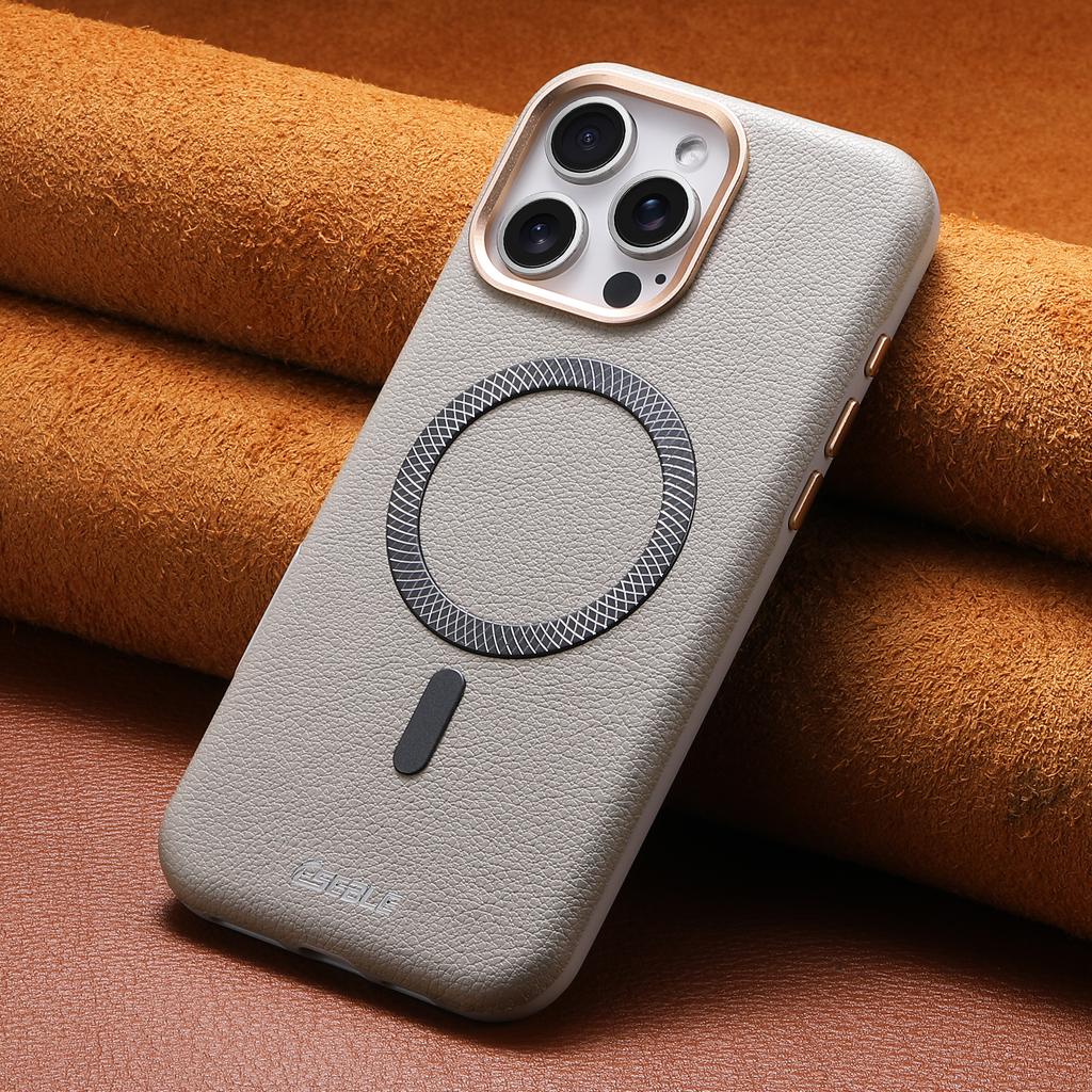 Luksusowe Biznesowe Magnetyczne Etui ze Skóry Wzór Liczi Dla iPhone 17 16 15 14 13 Pro Max 17Pro 17Air Metalowy Przycisk Obiektywu Pokrowiec Ochronny