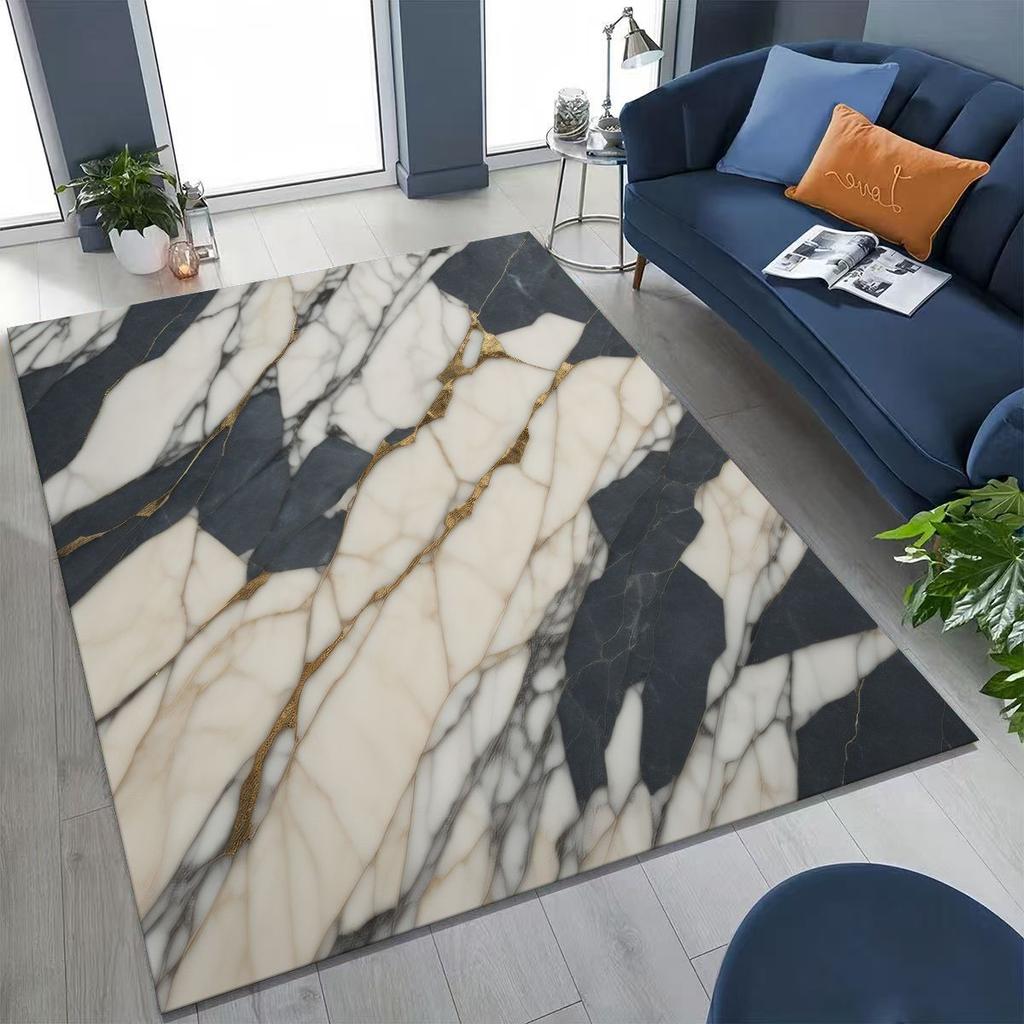 2026 Luxurious Marble Black Green Gold Colorful Stone Texture Rug for Bedroom Living Room Sofa Home Doormat Decor,Non-slip Mat