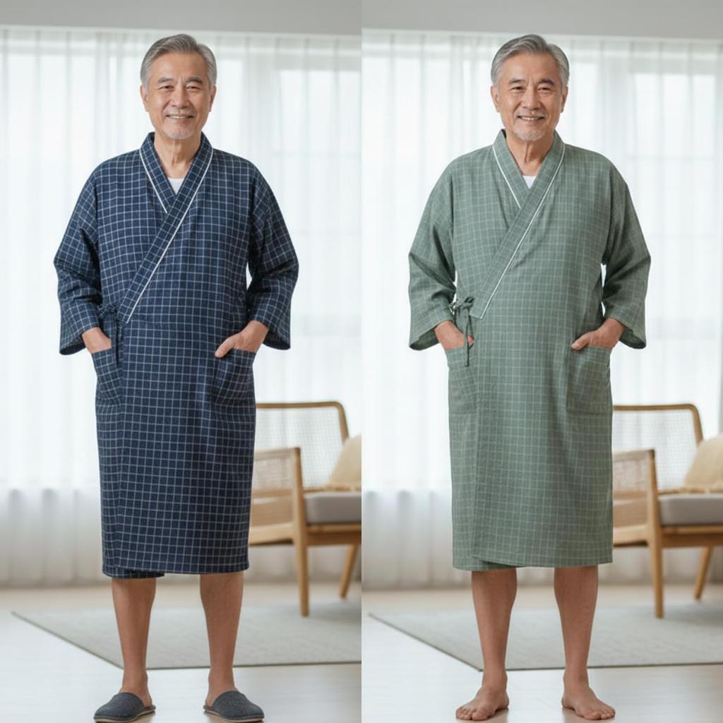 Stylish and Popular Cotton Pajamas for Perfect As a Kimono Suitable for Nursing Hospital Elderly and Perfect for and Men. Gift. Open-front Bathrobe,