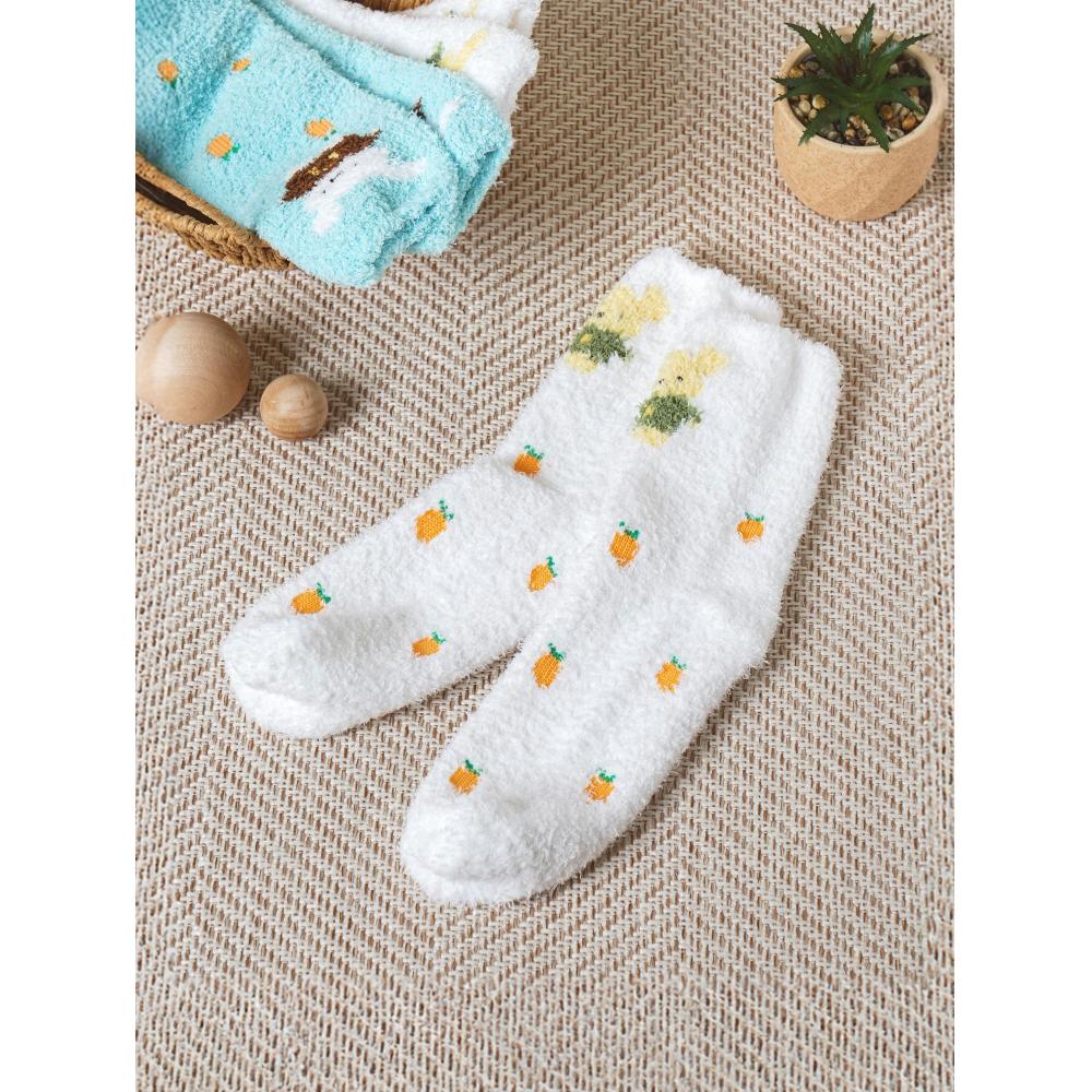 Daiso Clothed Rabbit And Carrot Sleep Socks White