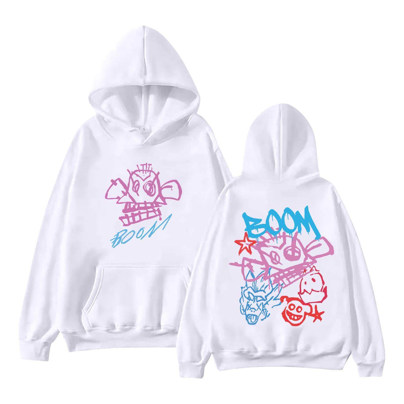 

Женская мода O-образный вырез с длинным рукавом и принтом, толстовка с капюшоном S белый