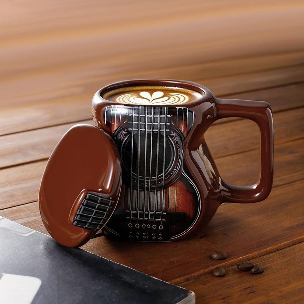 Guitar Mug 500ml Large Capacity Drink Tumbler with Lid 3D Ceramic Mug for Tea Christmas Cafe Women Men Water Travel Bookshelf