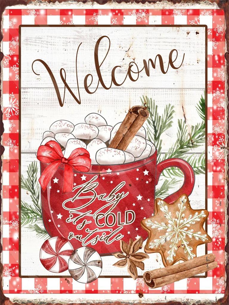 Christmas Hot Drink Metal Tin Sign Bakery Coffee Shop Bar Dessert House Vintage Wall Decor Poster Home Kitchen Decoration Plaque