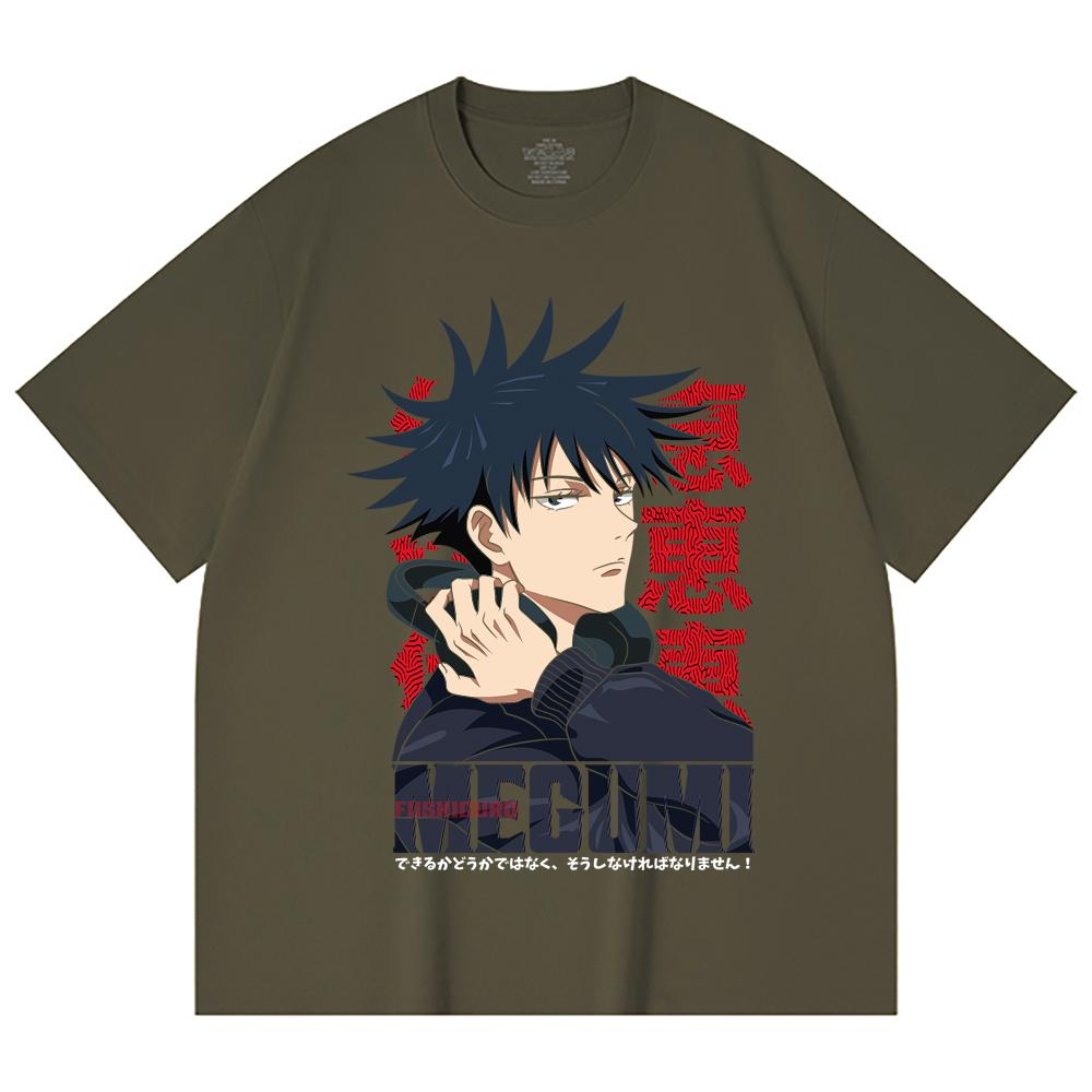 230 Gsm 100% Cotton Jujutsu Kaisen V38 Megumi Print Unisex Heavy Cotton T Shirt