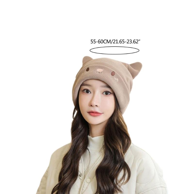 Winter Cute Cat Ear Knitted Hat Warm Beanie Winter Pullover Cap for Womens Girls