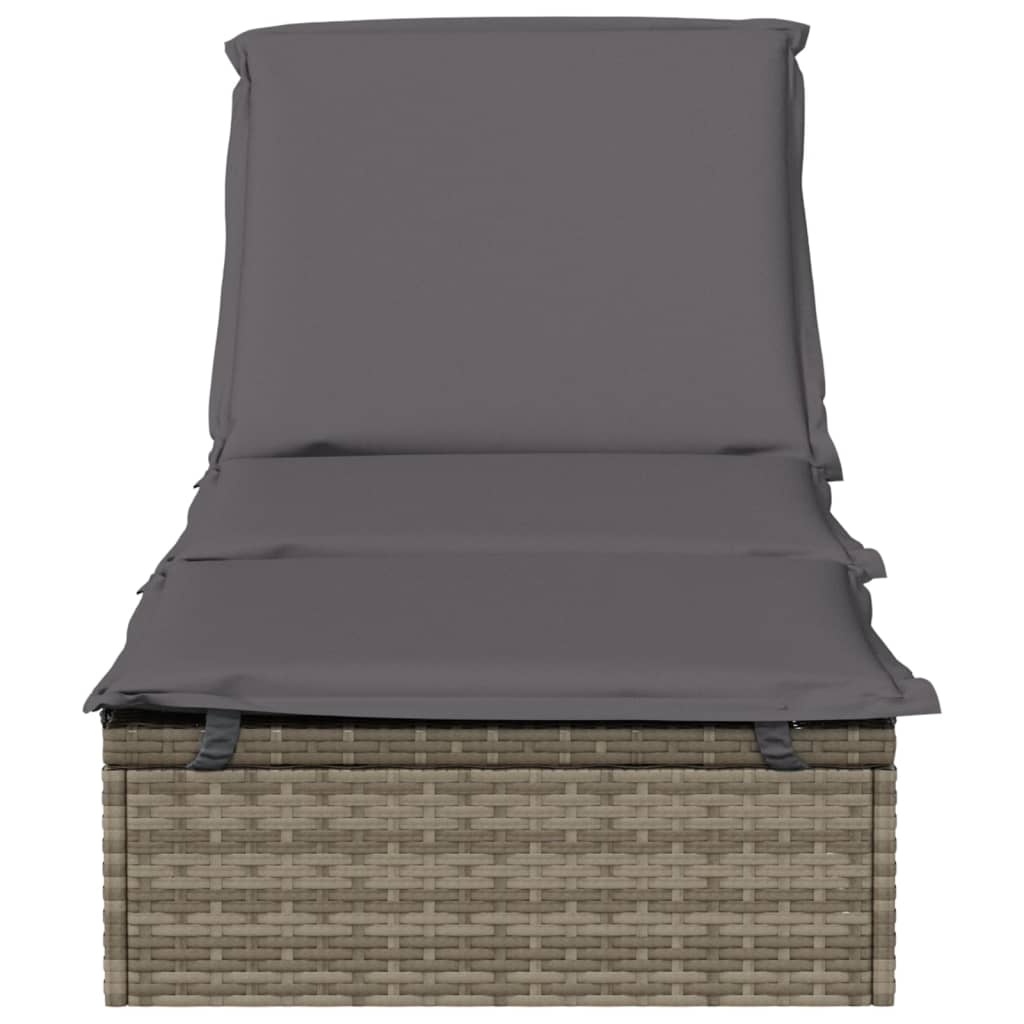 Vidaxl Sun Lounger With Cushion, 1 Pc, Gray, 201X55X62 Cm, Poly Rattan