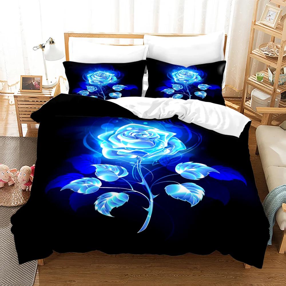 Flowers Queen Bedding Set 3D Print Singlesided Printed Comforter Plant Leaves Romantic and Warm Duvet Bedding Cover For Girls