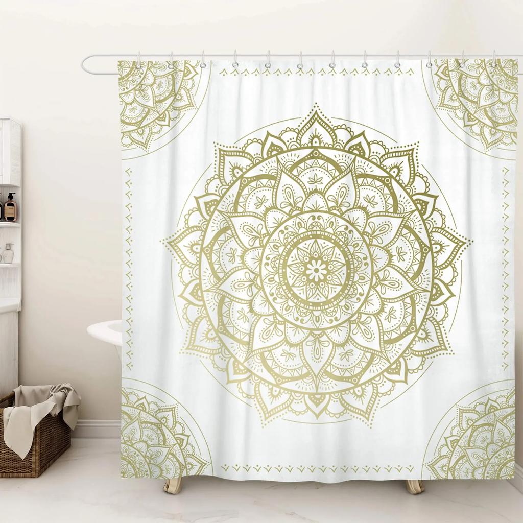 Bohemian 3D Shower Curtain, Indian Mandala Flower Green Blue Chic Color Modern Pattern Bathroom Fabric Home Decor Shower Curtain