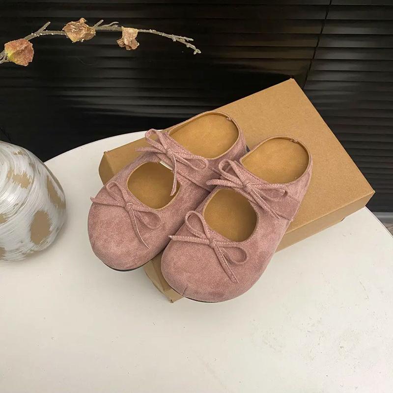 Slippers women's spring and summer 2025 new thick-soled round head fashion bow one pedal bag head lazy half drag single shoes
