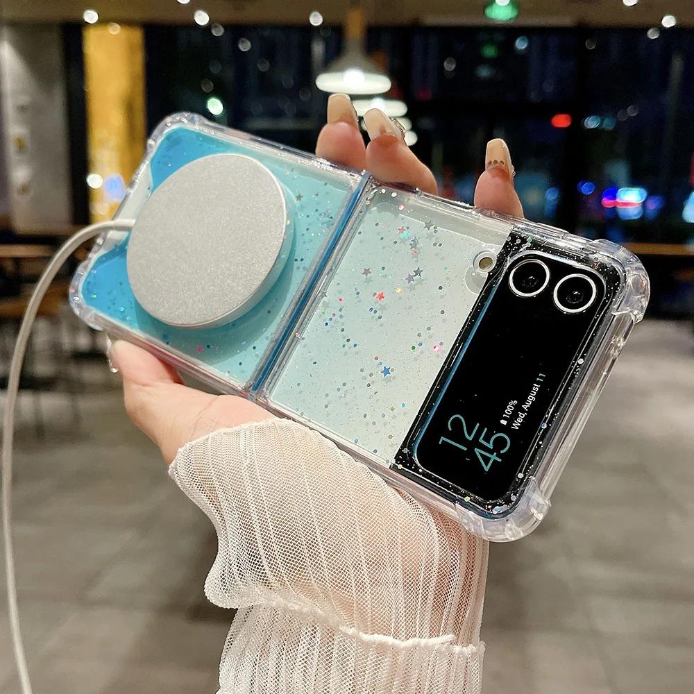 For Samsung Z Flip 6 5 4 3 Magsafe Gradient Glitter Folding Phone Case For Samsung Z Flip 5 4 Magnetic Charging Shockproof Cover