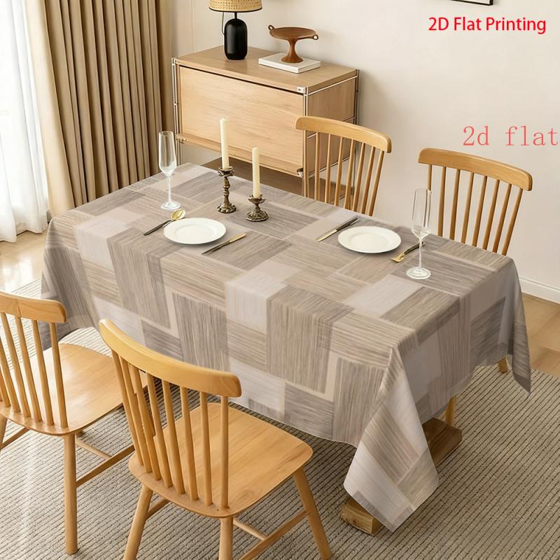2D Flat 1pc- Rectangular Tablecloth, Made of Durable High-quality Material, Featuring a Wood Grain Geometric Pattern and Natural Colors, 2D Flat