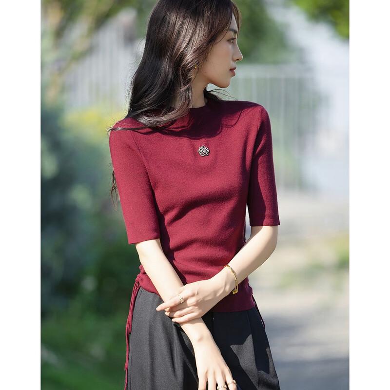 Women's Slim-Fit Drawstring Semi-High Collar Knit Top