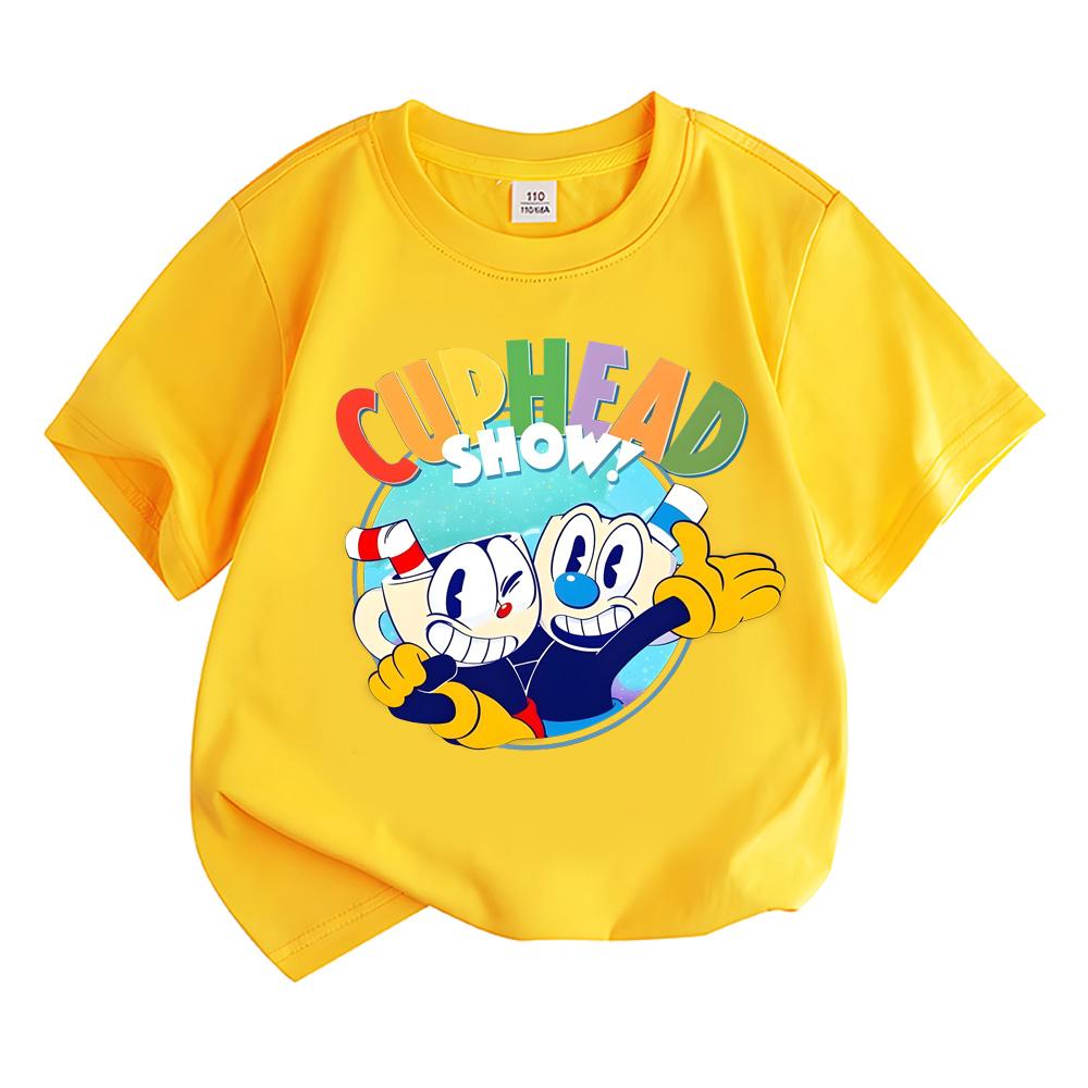 Summer Cuphead 100%Cotton Children T-shirts for Boys Girls Tops Cartoon Witch Wizard Funny T Shirt Kawaii Girls Short Sleeves