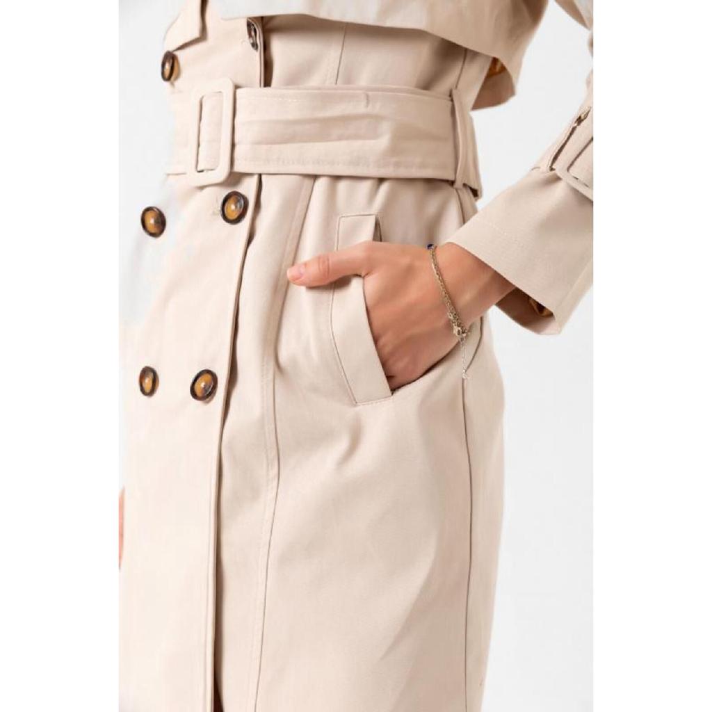 Gabardina 100% bumbac lungă (110cm) Trench pentru damă, căptușit cu curea 1111