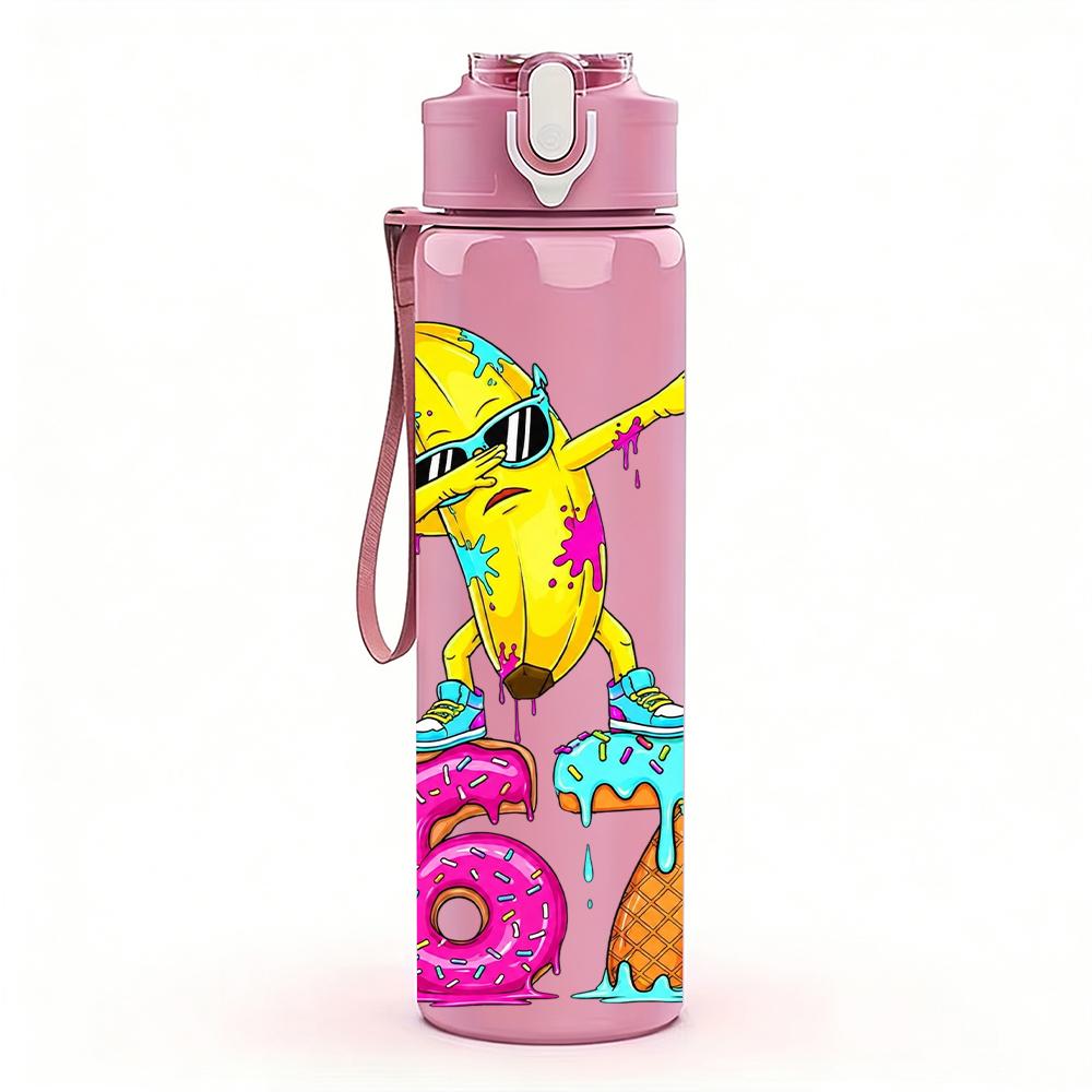 1PC Color Number 67 Skate Figure Layout 750ml Color Plastic Water Bottle Leakproof Flip Straw Lid For Sports Office Home Use
