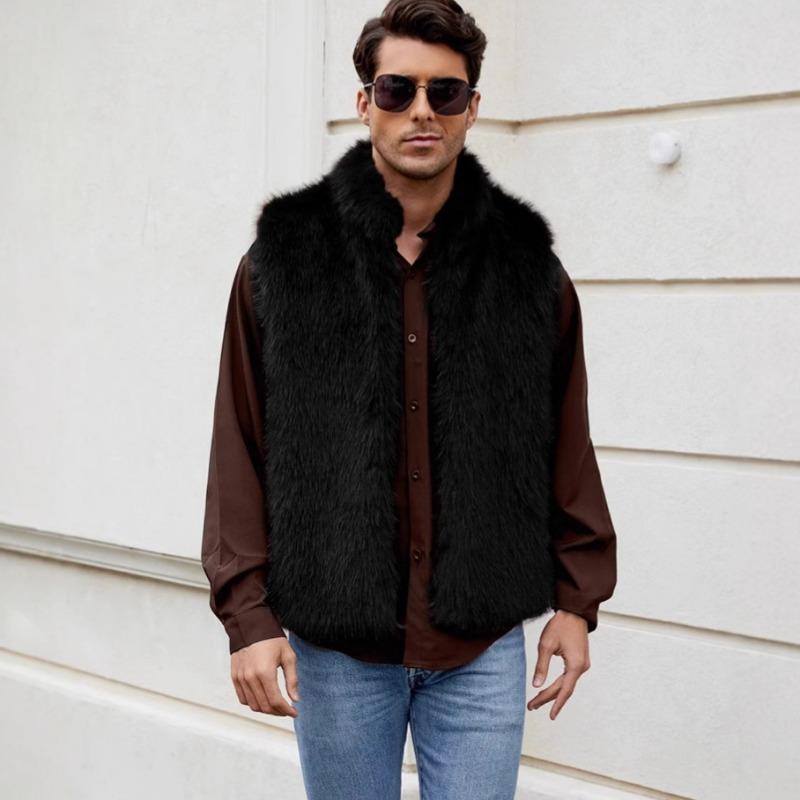 

Men s Brown Faux Fur Open Front Vest Sleeveless Warm Winter Gilet S чорний