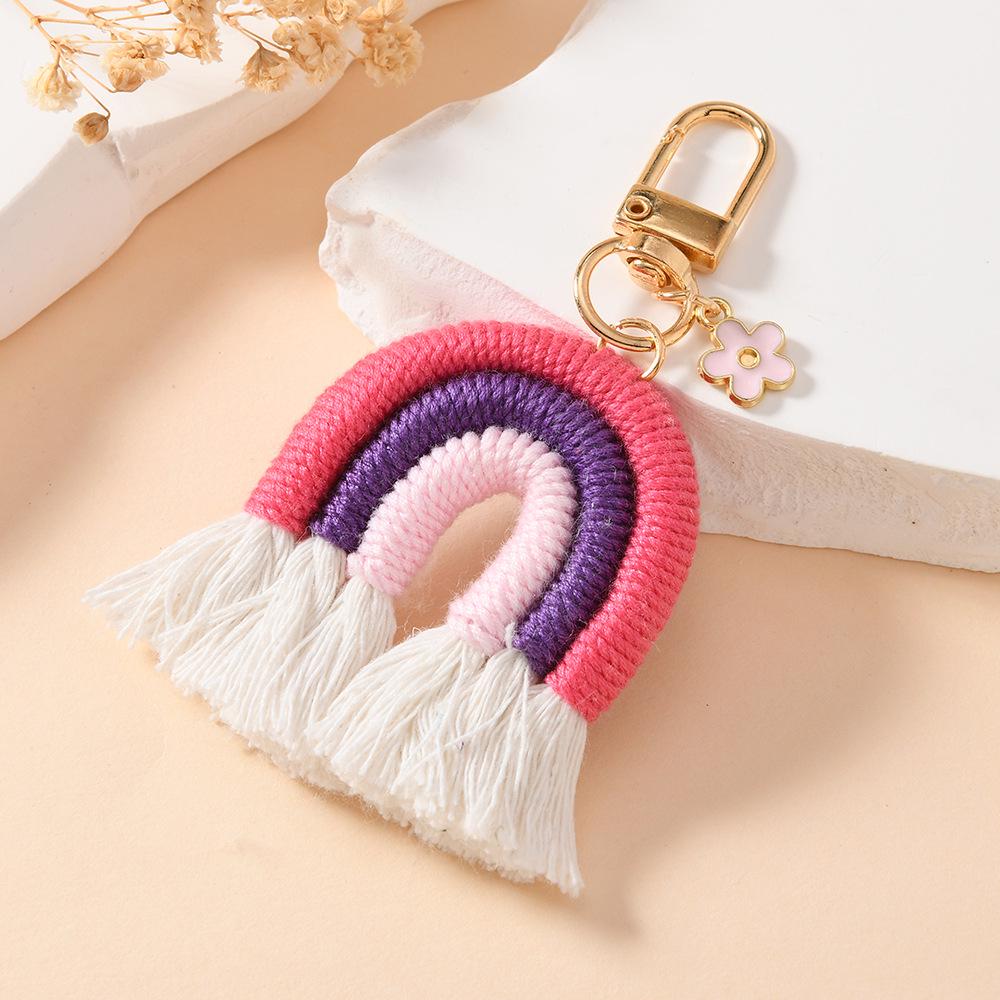 Hand-Woven Rainbow Keychain Pendant Charm