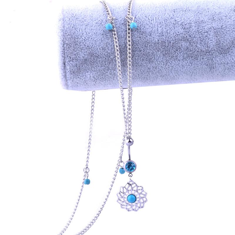 New Product Blue Pine Stone Five -piece Pendant Navel Navel Lumbar Chain Belly Navel Loop Belly Button Buckle