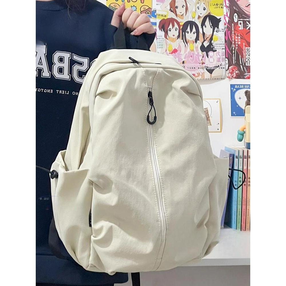 Korean simple solid color zipper computer backpack university high school schoolbag campus commuting