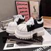 10 Cm Women's Thick Sole Single Shoes Lace-up Shell Head Chunky Platform Small Leather Shoes Personality New Zapatillas De Mujer