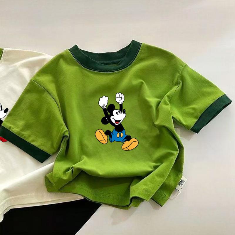 Kids 100 Percent Cotton Cartoon Print Short Sleeve T Shirt Summer Boys Girls Baby Breathable Top