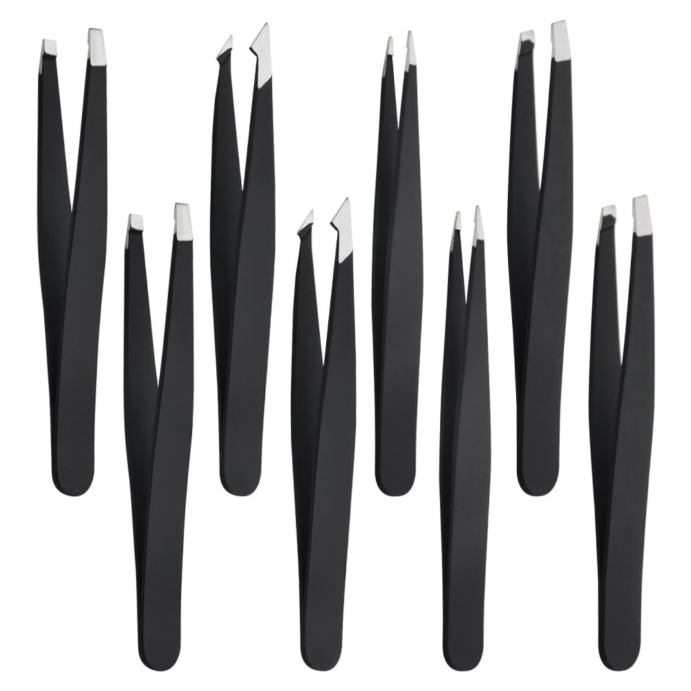WMYCONGCONG Set 2 Sets Stainless Steel Professional Precision Tweezers Kit with and Tips for Removing Facial and Ingrown Hairs 8-Piece / Flat,