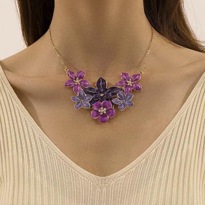 Fashion Drop Oil Diamond Flower Collarbone Chain High Sense Temperament Elegant Purple Flower Necklace Jewelry