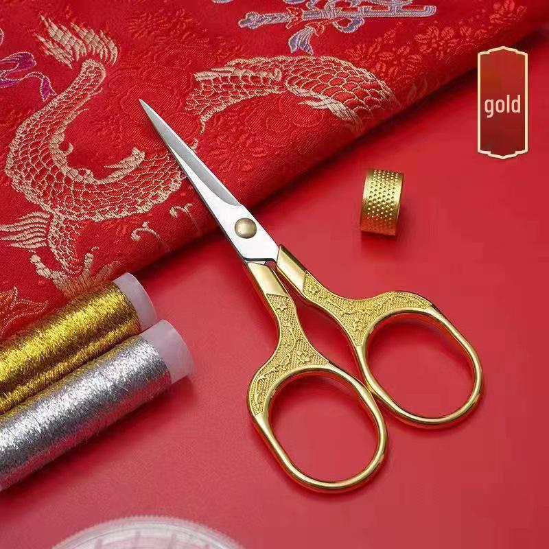 Exquisite Stainless Steel Plum Blossom Scissors for Home & Office - Ideal for Tailoring, Cross Stitch, and Tea Art.