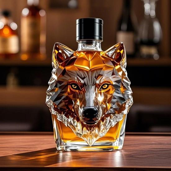 Karafka na whisky ve tvaru hlavy vlka Skleněná láhev Dekorativní karafka na likéry Jedinečná výzdoba baru pro milovníky whisky
