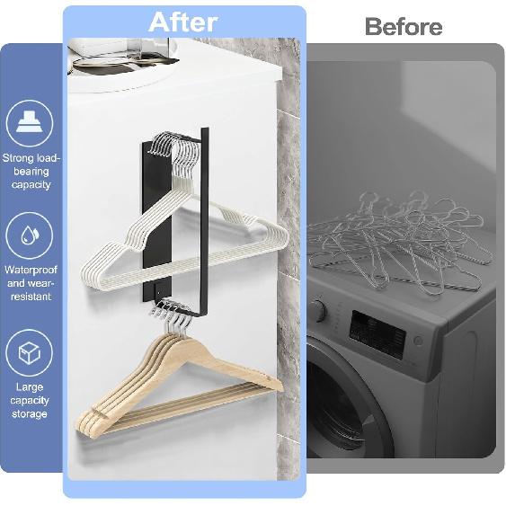Magnetic Hanger Holder for Laundry Room, Space-Saving Hanger Organizer for Washing Machine Dryer, Holding up to 40 Velvet Wire Plastic Hangers (1,