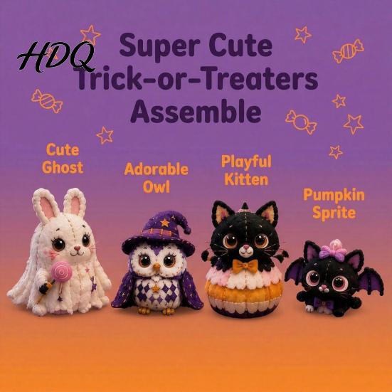 Fabric Sewing Kit Halloween Friends Patchwork Kit Animal DIY Make 4 Beginner