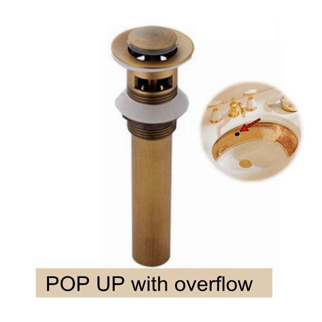 Bathroom Lavatory Basin Sink Pop Up Drain with Round Carved Cover  Brass with & Without Overflow Vanity Sink Waste Drainer