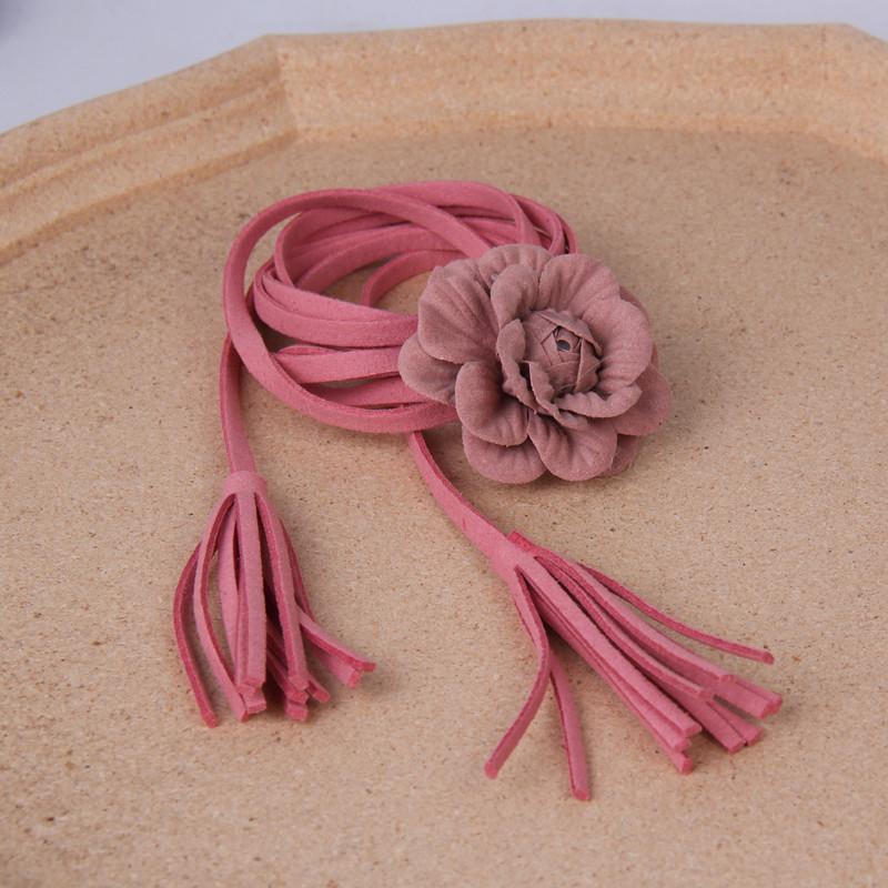 Ethnic Style Simple Thin Belt Women'S Summer With Coat Flower Decoration Waist Rope Women'S Suede Fringed Strap Waist Rope