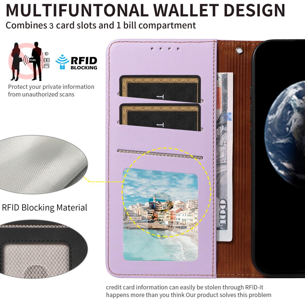 For Samsung Galaxy A16 4G/5G Case RFID Blocking PU Leather Wallet Flip Phone Cover with Wrist Strap