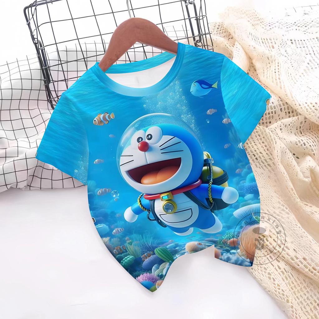 Fashions Girl T-Shirt 3D Print Cute Doraemon T Shirts Casual Crew Neck Boys' And Girls' Clothing T-Shirts For Children
