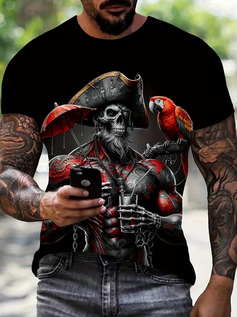 Vintage Hip-hop Men's 3D Skull Printed T-shirt Gothic Style Short Sleeve Trend Street Crew Neck T Shirt Fashion Man Streetwear