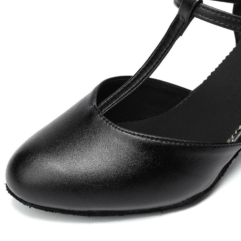 Dámské podpatky 6 cm Černá kožená obuv s uzavřenou špičkou na moderní společenský tanec Tango