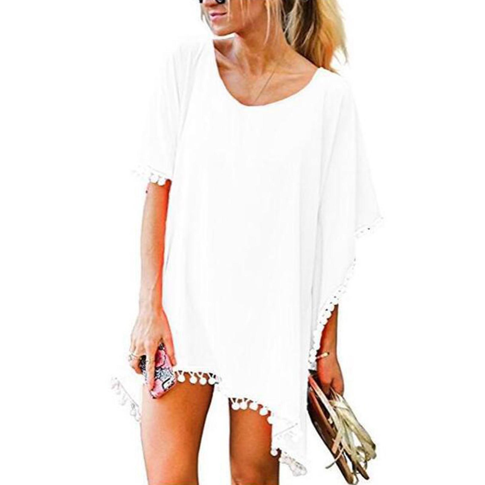 

Женская кафтановая шифоновая кисточка с кисточками, купальный костюм, пляжное свободное бикини, прикрытие белый