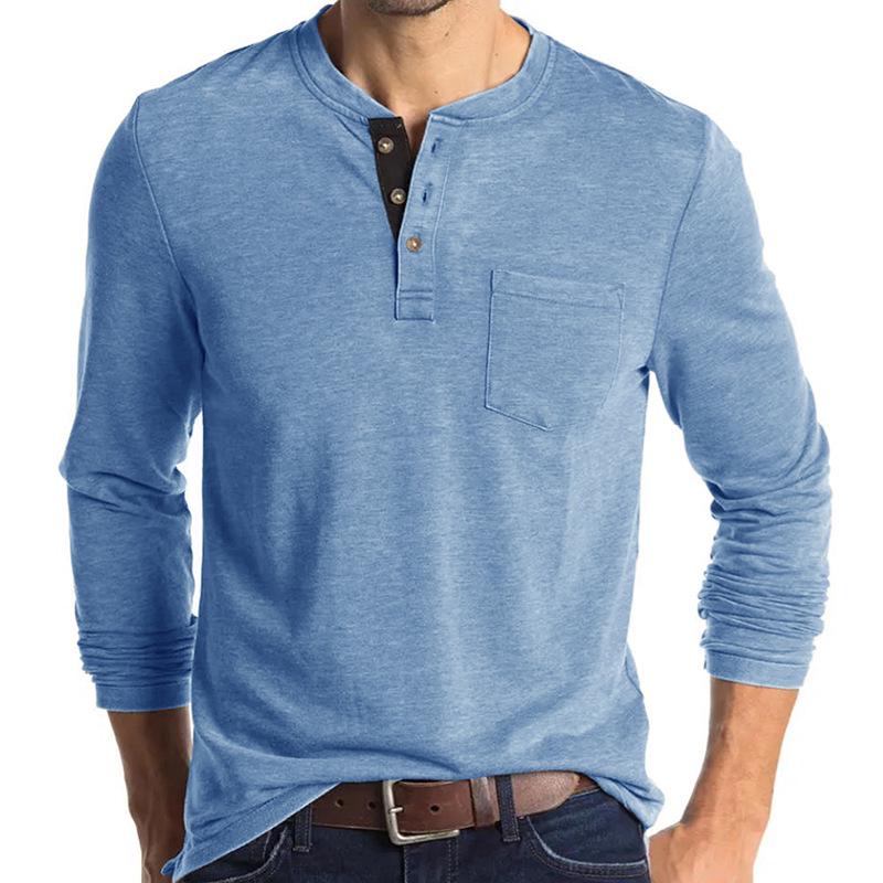 Herren Europäisches & Amerikanisches Langarm Rundhals Henley T-Shirt