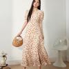 2025 Square Neck Puff Sleeve Floral Tea Dress - Plus Size Slimming Beach Vacation Style for Women
