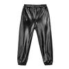 Girls Metallic Shiny High Rise Elastic Waist Dance Pants Side Pockets Hip Hop Streetwear Sweatpants for Stage