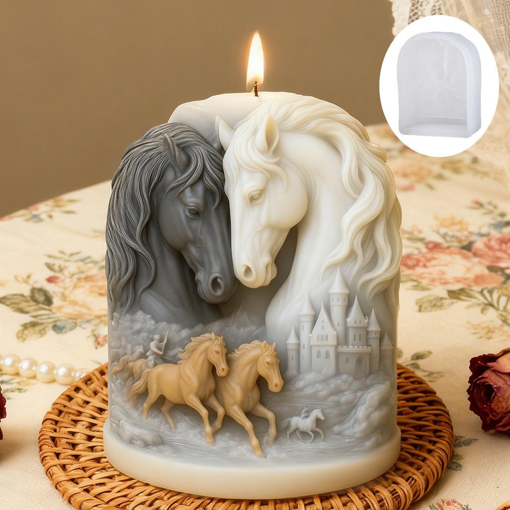 Relief Candle Mold Delicate Double Horse Head Mold Horse Candle Mold Multi Functional For Soap Making New Year Gift Handmade
