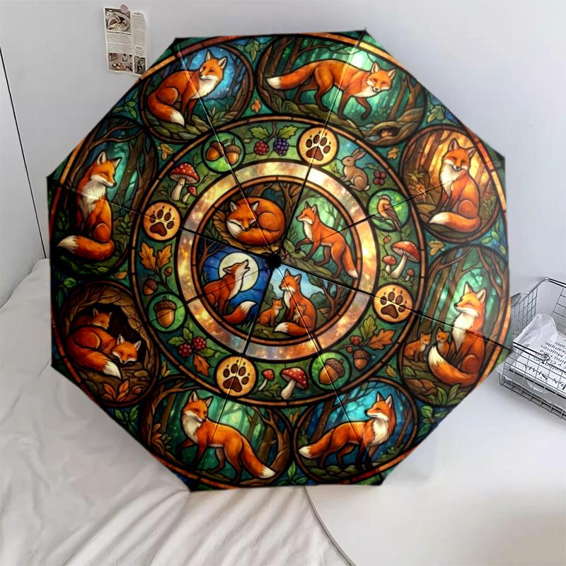

1 PC Automatic Folding Umbrella -Fox Decoration Pattern, Portable & Foldable Design with 8 Ribs, Christmas Birthday Gifts