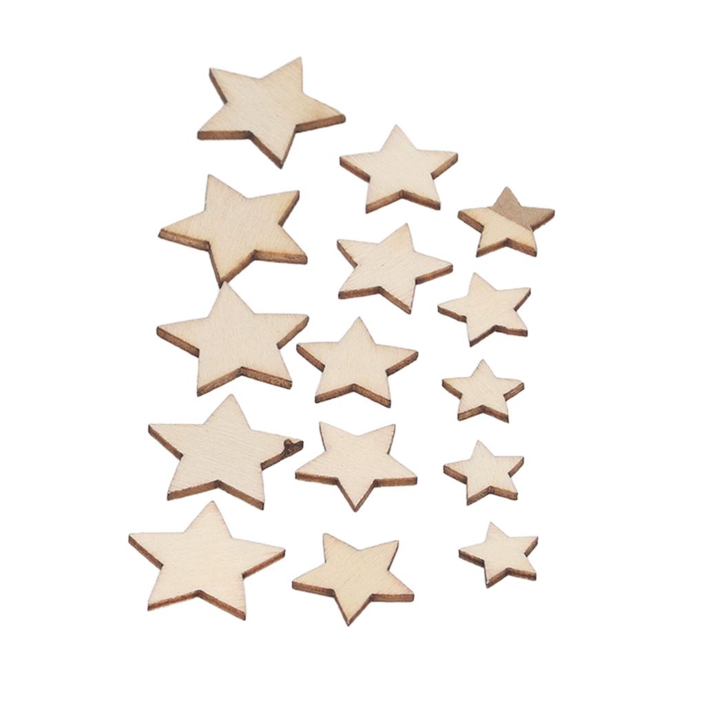 200pcs Unfinished Wood Star Cutouts 10/12/15/20mm DIY Crafts Blank Wooden Pieces Stars Ornaments for Wedding Party